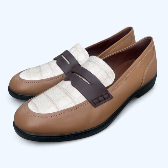 Ecco Dress Classic 15 Brown Cream Crocodile Slip on Penny Loafer Women's 40 NEW - Picture 8 of 12